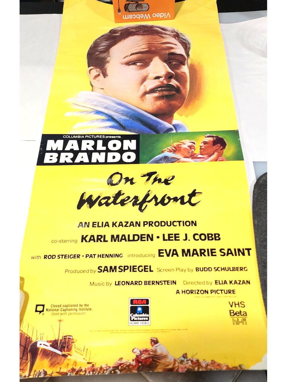 Vintage On The Waterfront Marlon Brando Promo Poster Banner VHS Beta RCA Movie